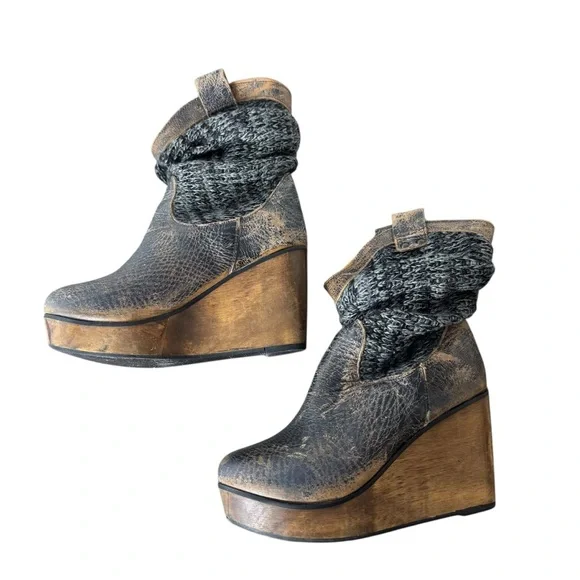 Bed Stu Bruges Distressed Knit Wedge Leather Bootie 6.5 - Picture 8 of 12